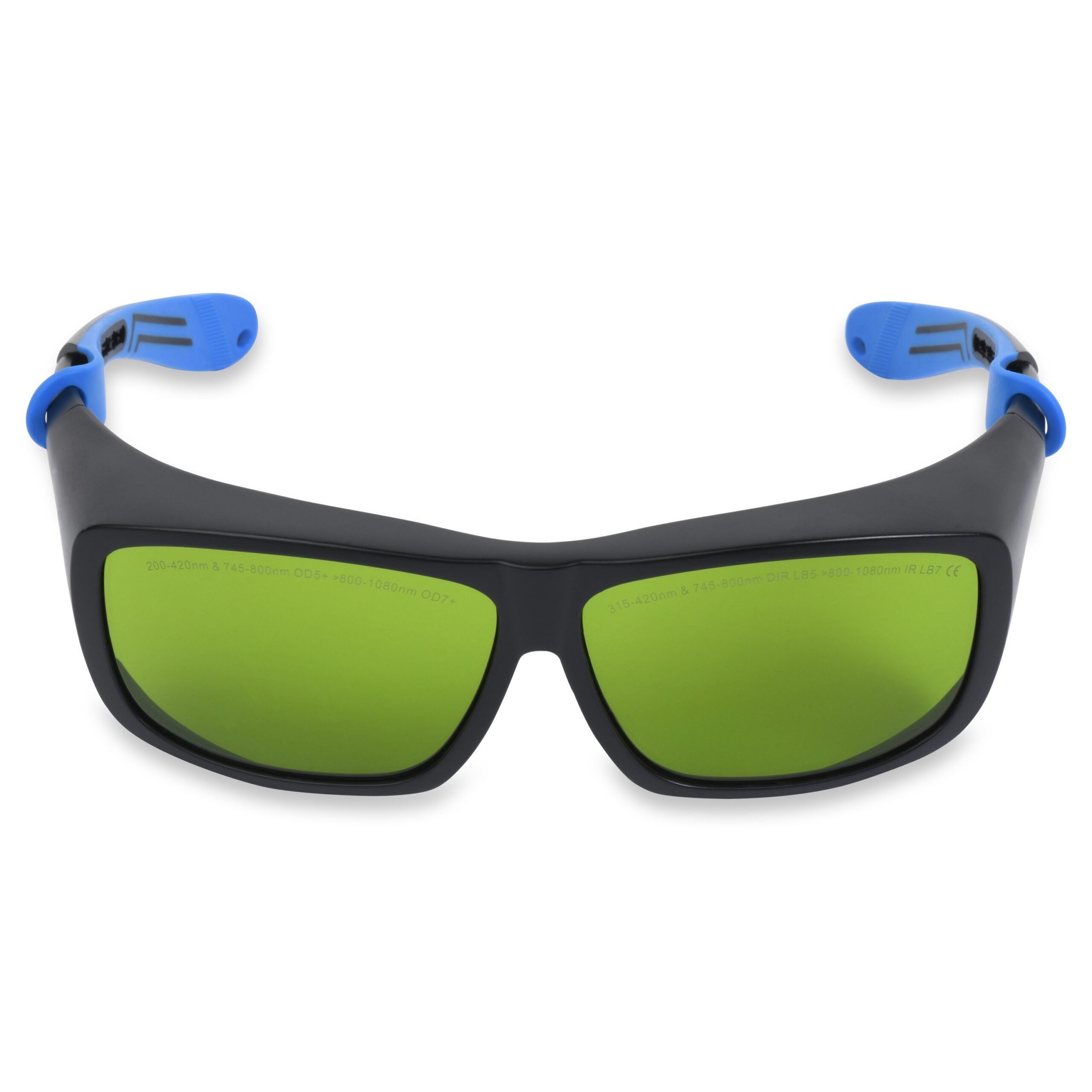 laser eyewear front view with blue accents