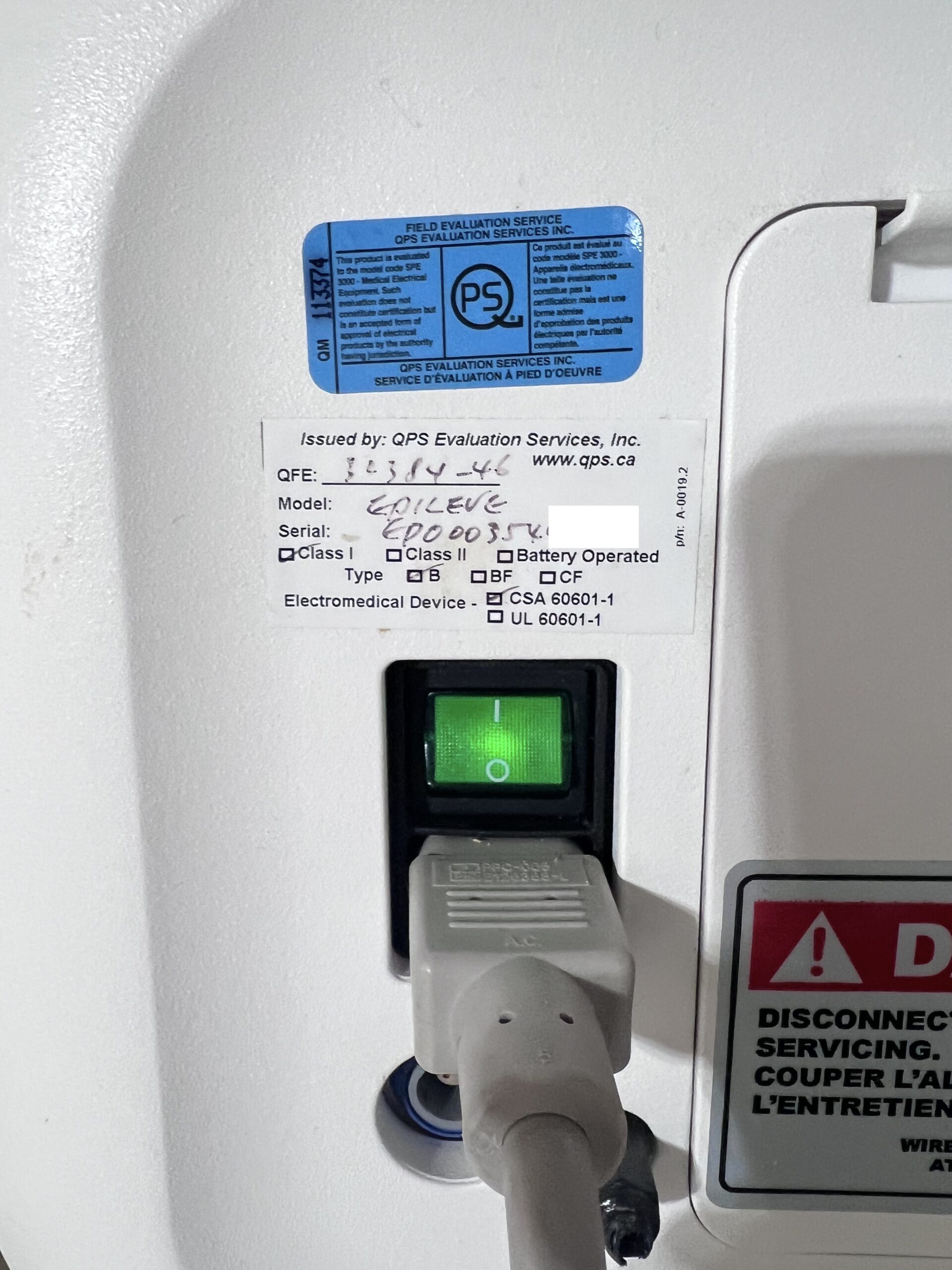 Epieleve device rear power connection detail
