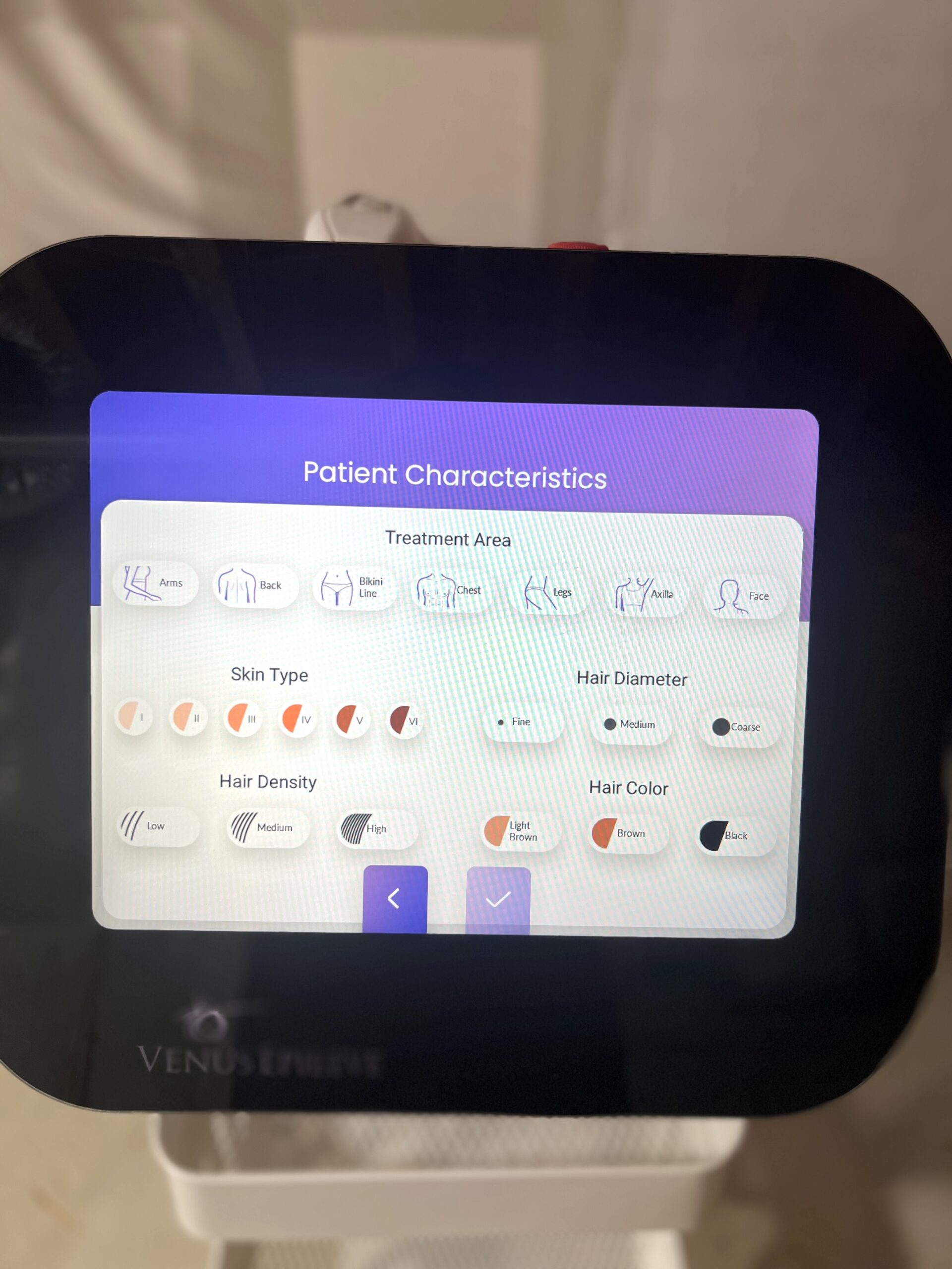 Epileve 800NM touchscreen interface treatment settings display