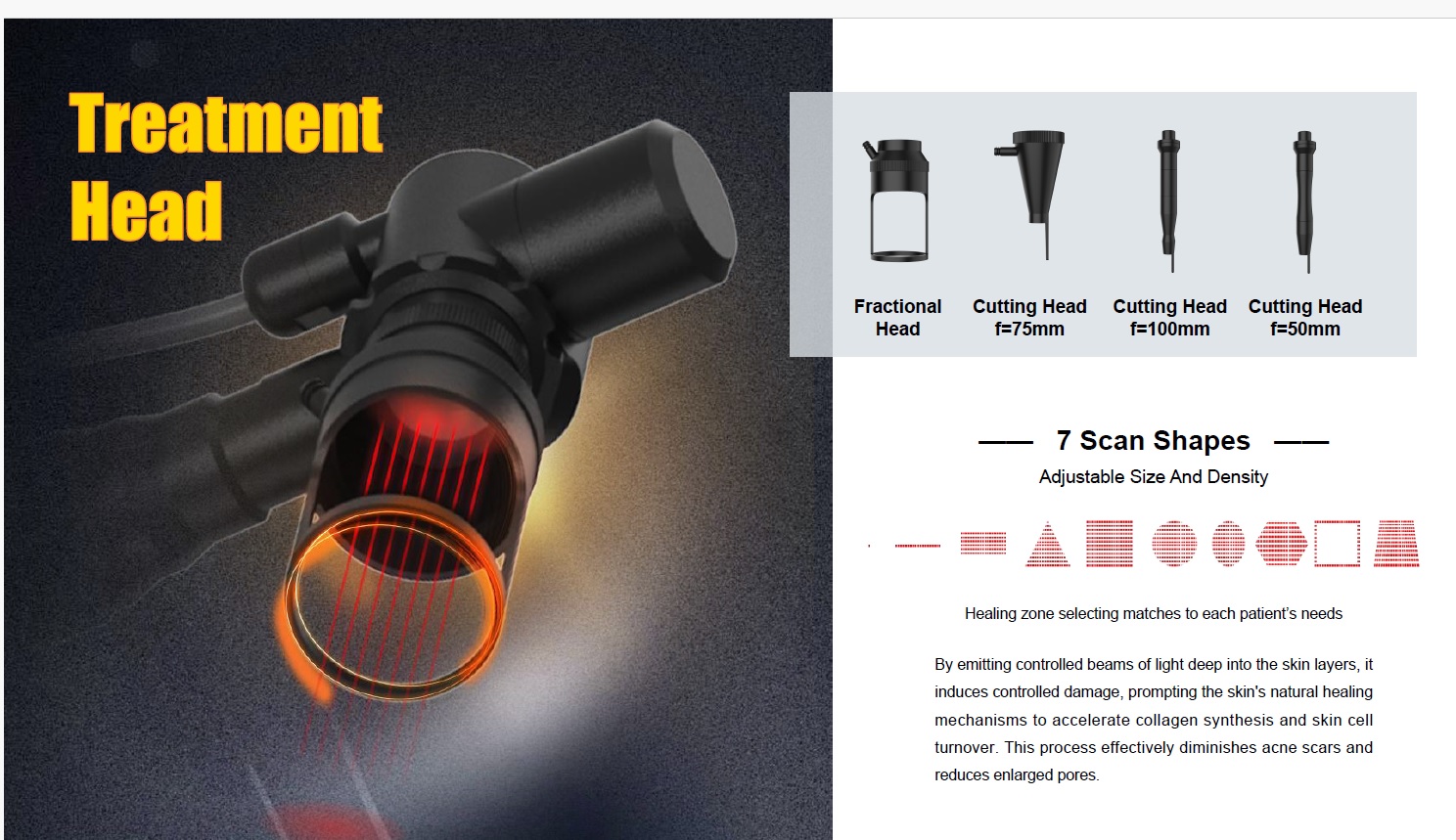 Laser handpiece treatment head detail