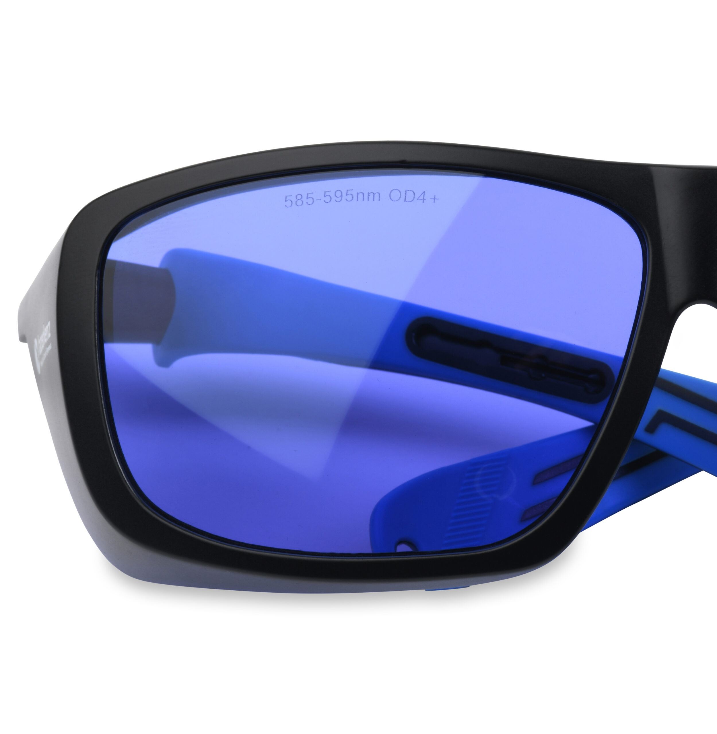 Pulsed dye laser goggles blue lens close-up detail