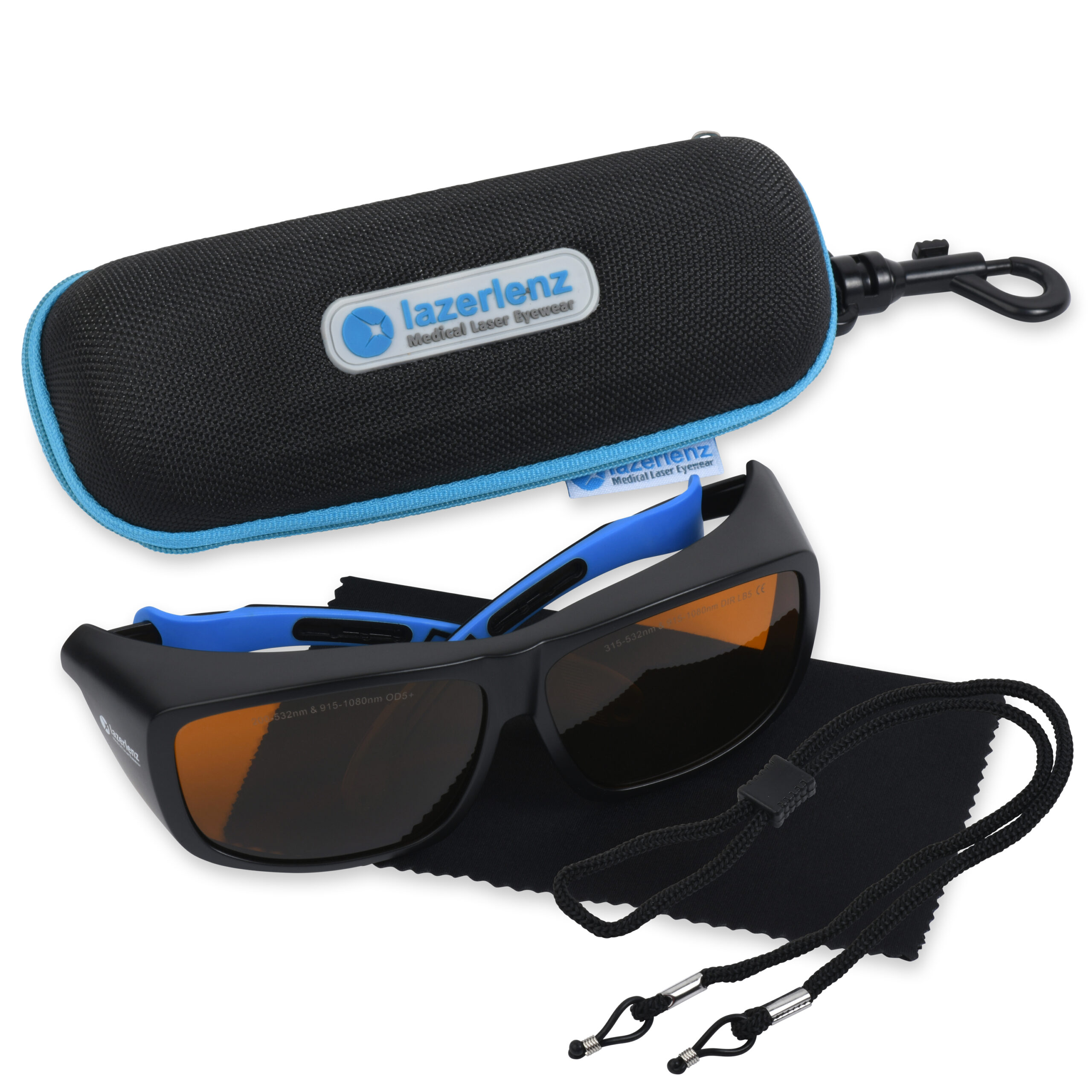Laser safety eyewear with storage case and pouch