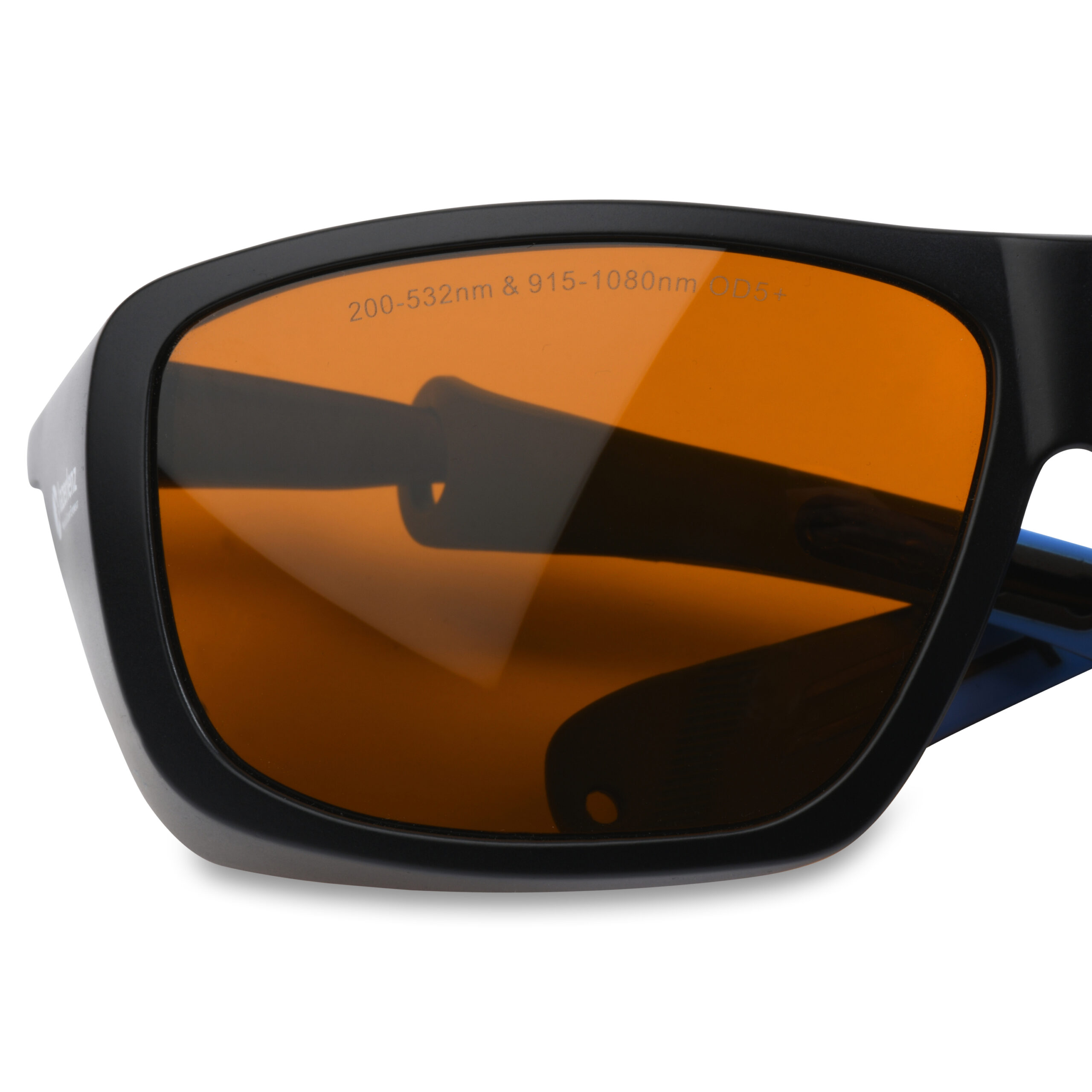 Orange laser goggles close-up detail
