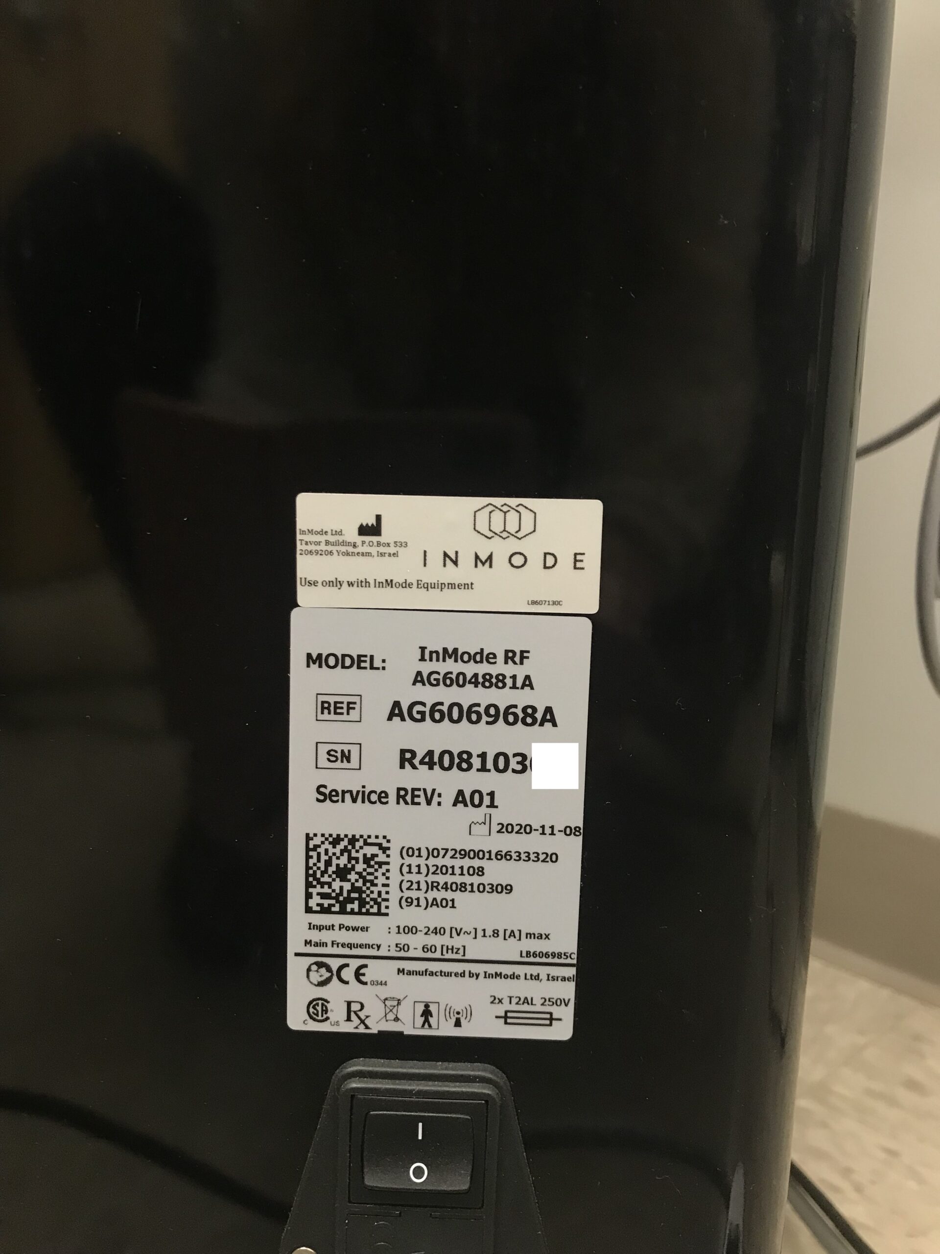 Inmode 2020 Votiva manufacturer sticker copy