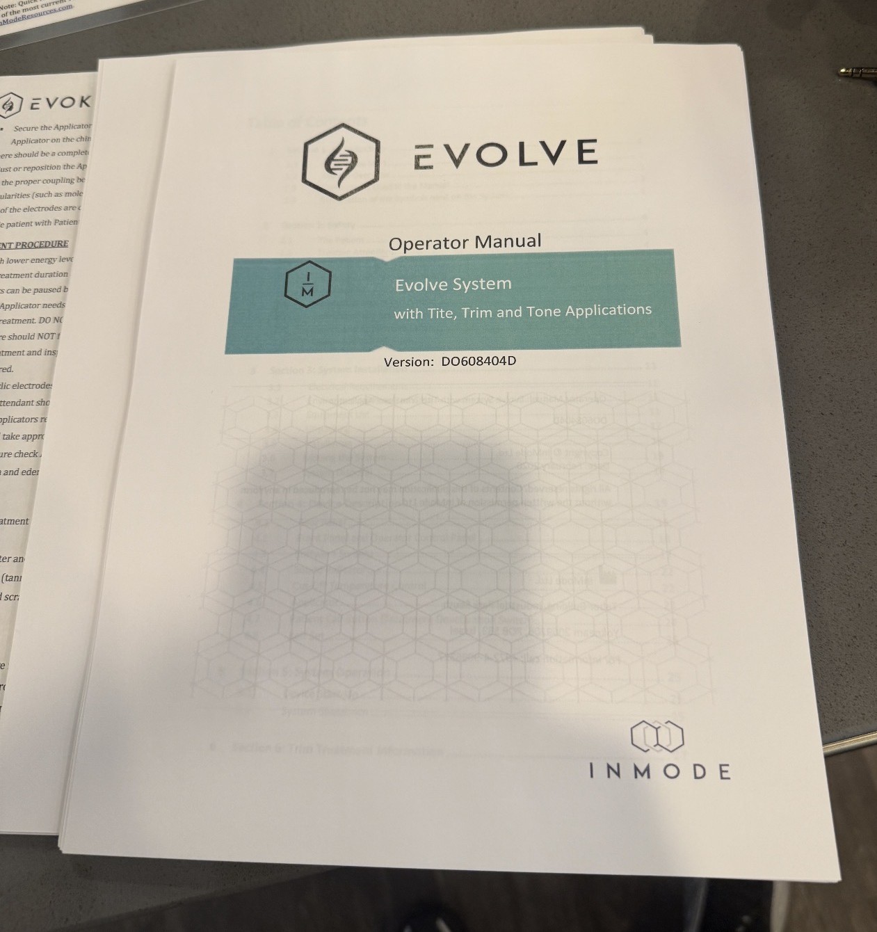 2020 Inmode EvolveX operator manual front view