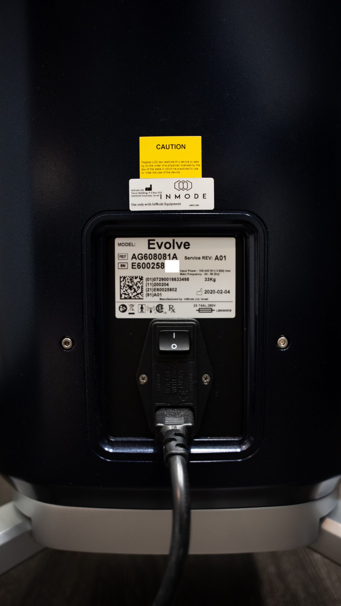 2020 Inmode EvolveX manufacturer sticker copy