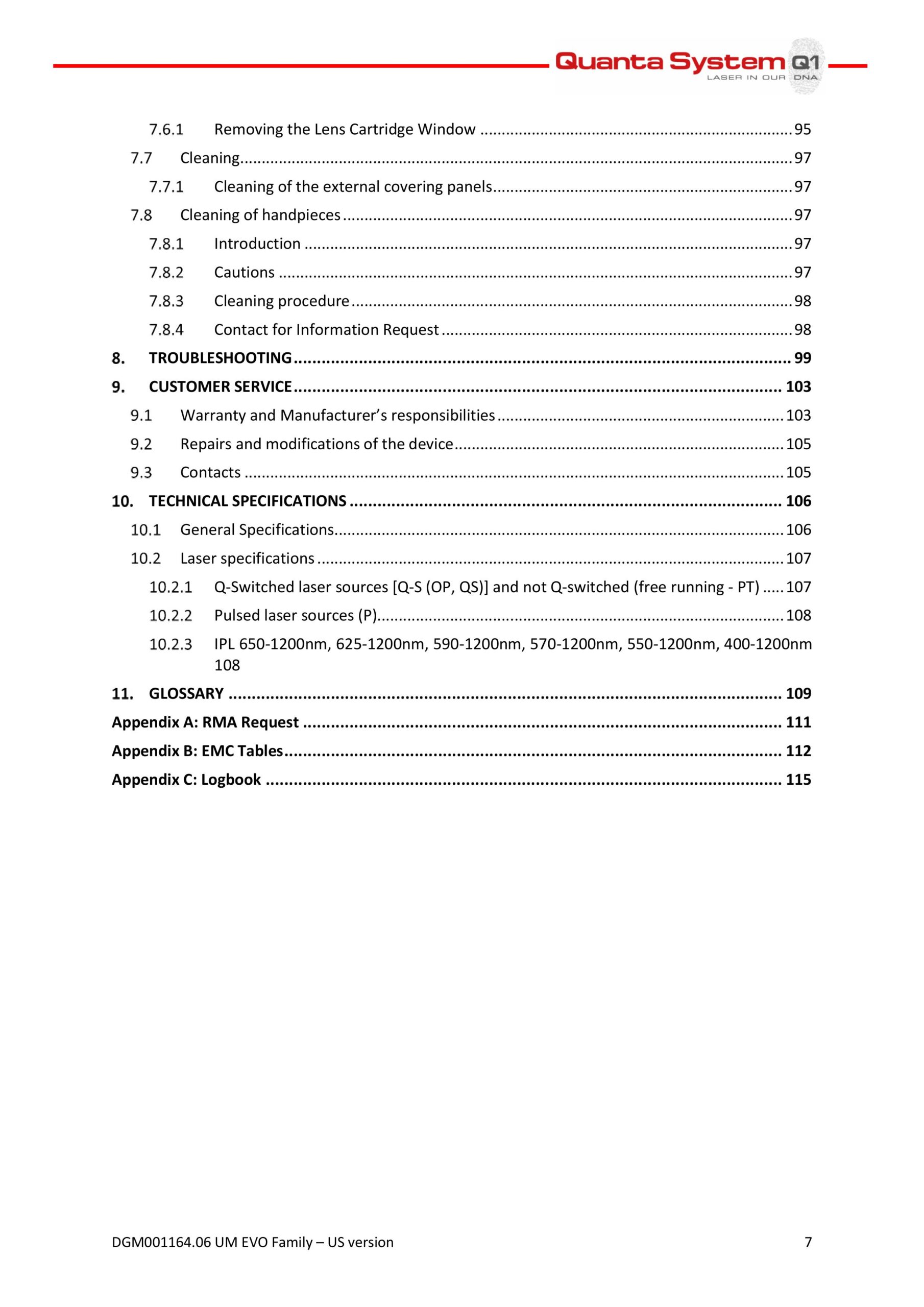 last table of contents page