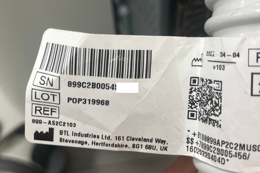 Emsculpt Neo applicator data label close-up