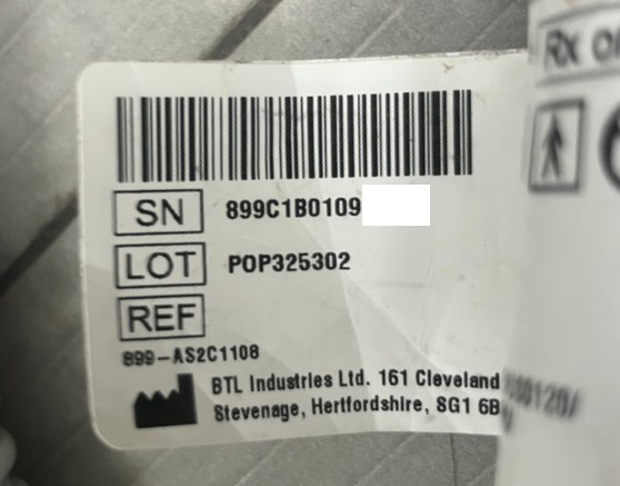 BTL Emsculpt Neo handpiece identification label detail
