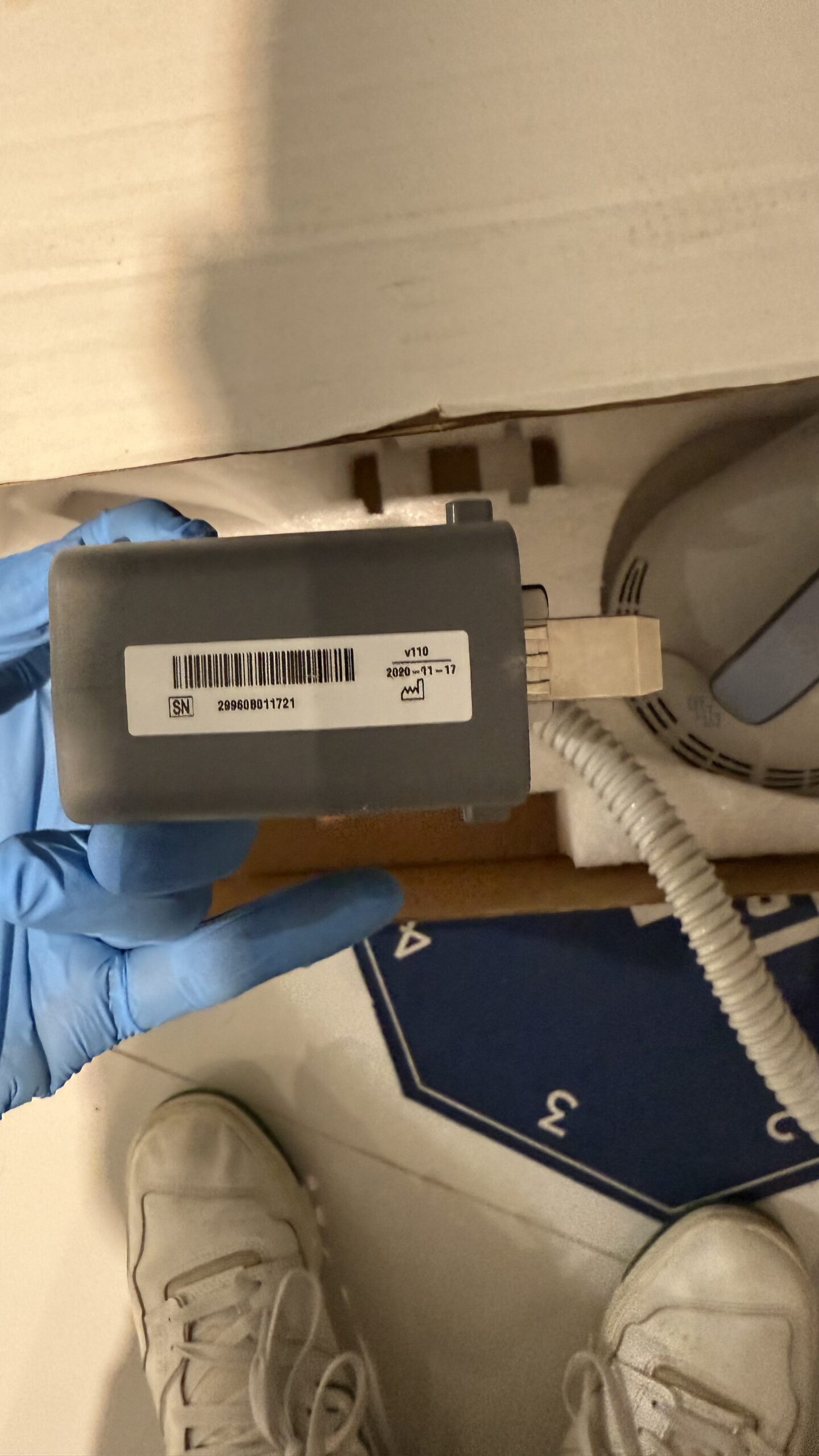 BTL Emsculpt applicator barcode label close-up
