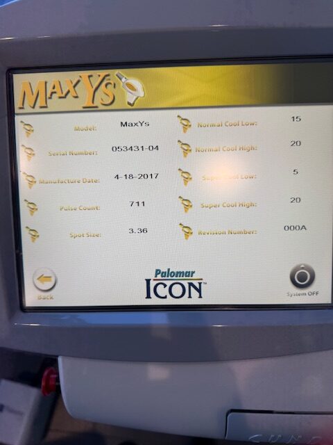 Cynosure Icon touchscreen interface displaying system settings