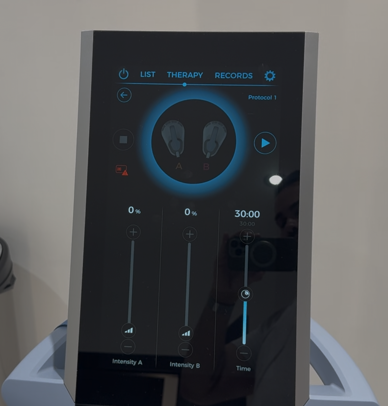 BTL Emsculpt control interface screen close-up