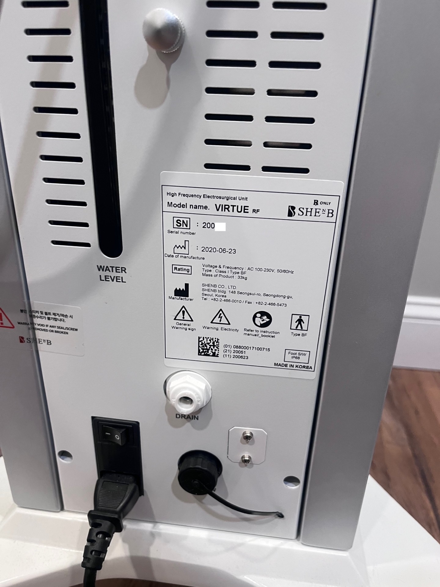 Cartessa Virtue RF For Sale serial number label close-up view