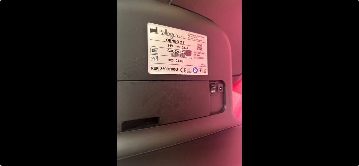 Pollogen 2024 Geneo X U manufacturer label with last two digits hidden