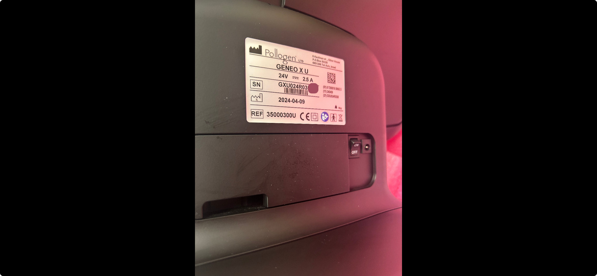 Pollogen 2024 Geneo X U manufacturer label with last two digits hidden