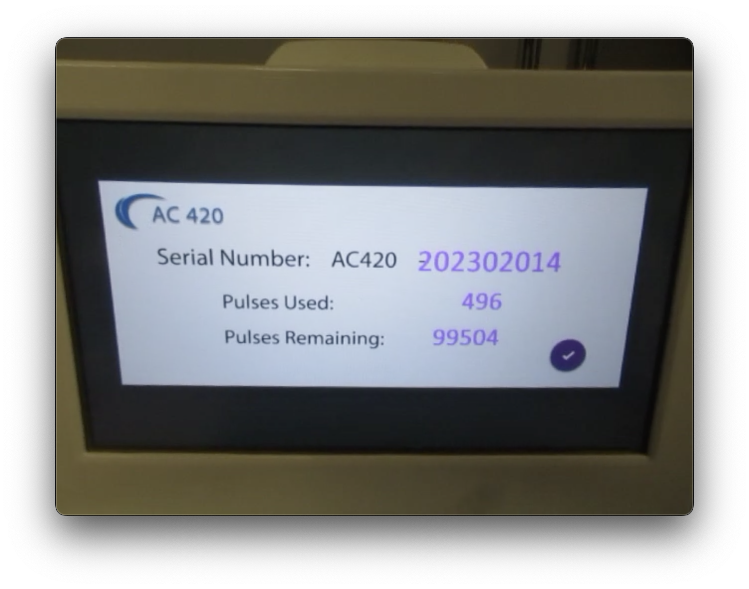 2023 SharpLight Rapid DPC AC420 handpiece pulse count display