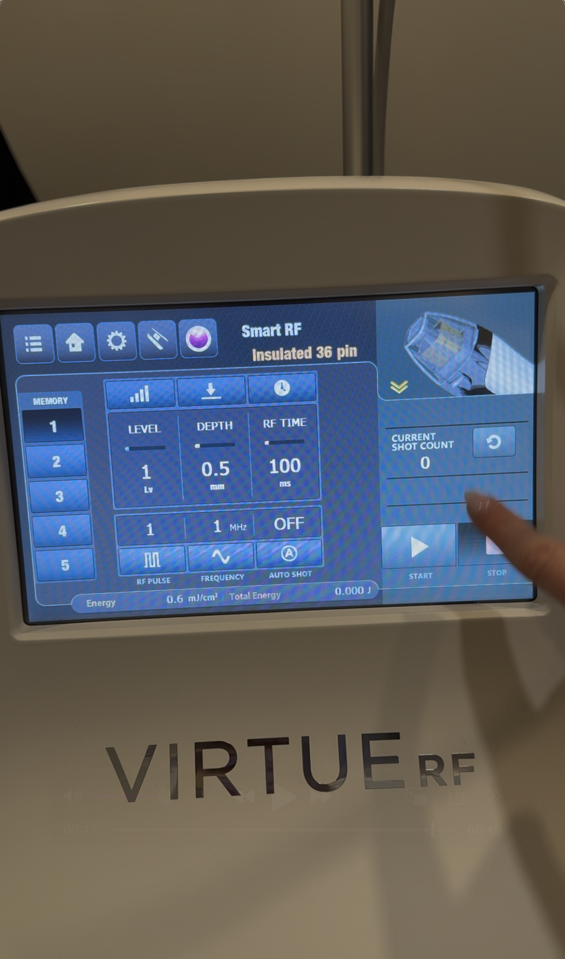 Cartessa Virtue RF For Sale treatment screen system interface display