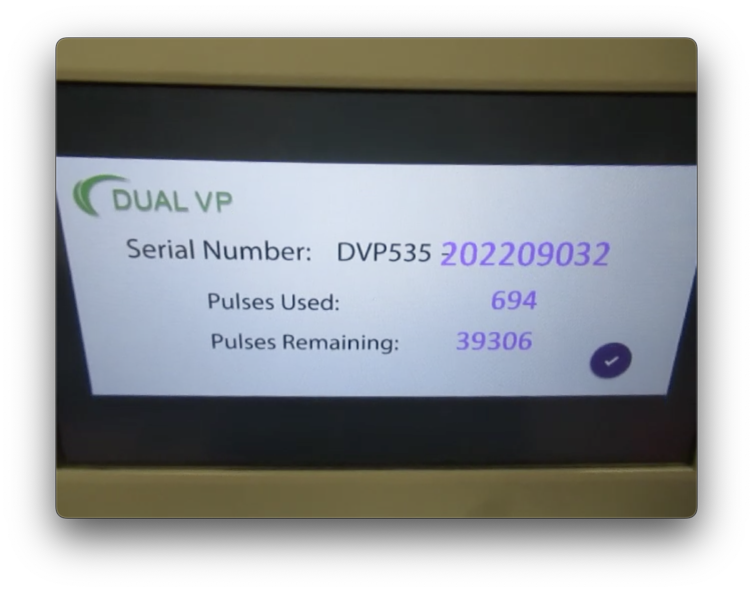2023 SharpLight Rapid DPC DualVP handpiece pulse count display