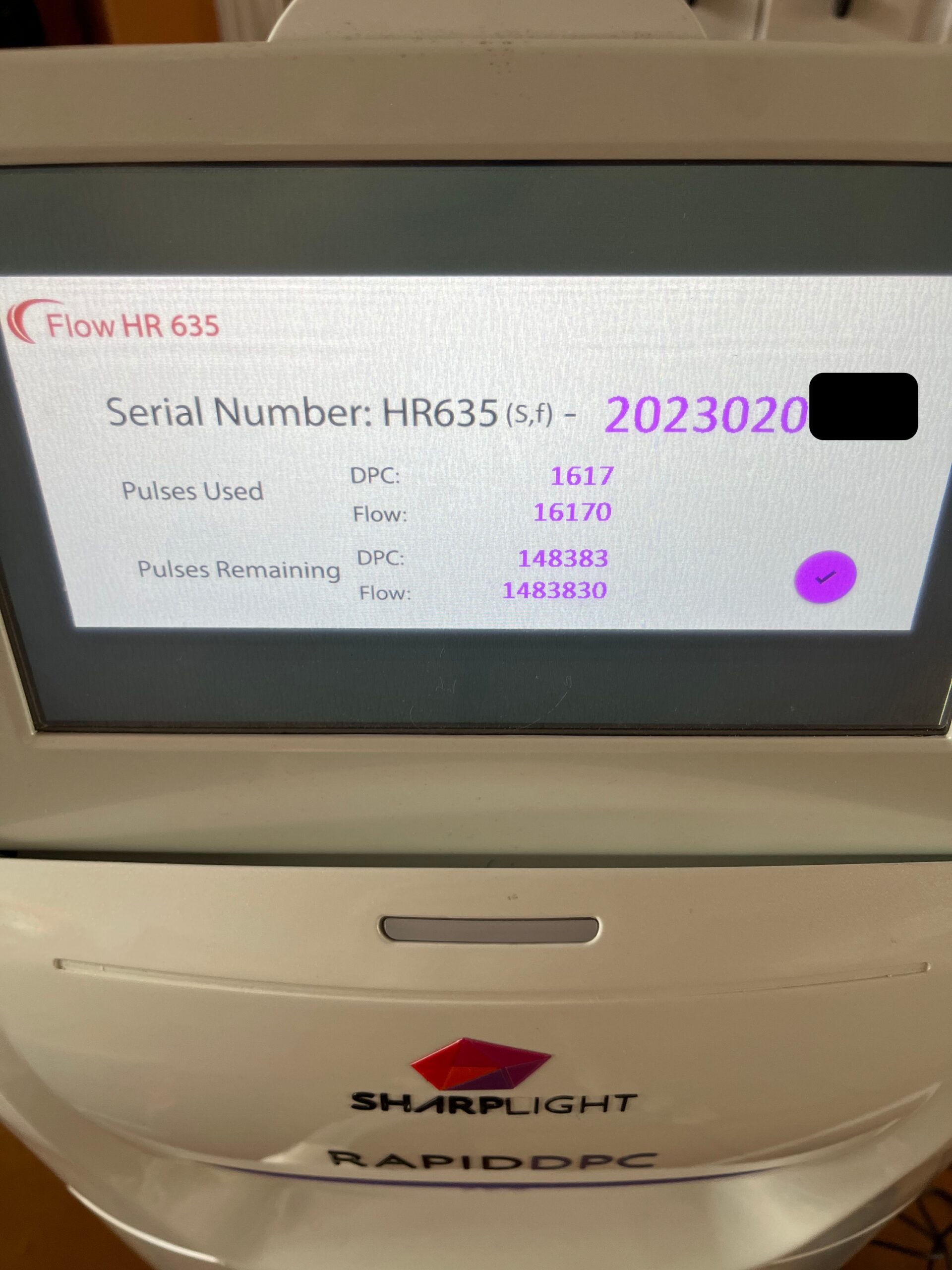 rapid dcp pro flow hr 635 handpiece specs on screen