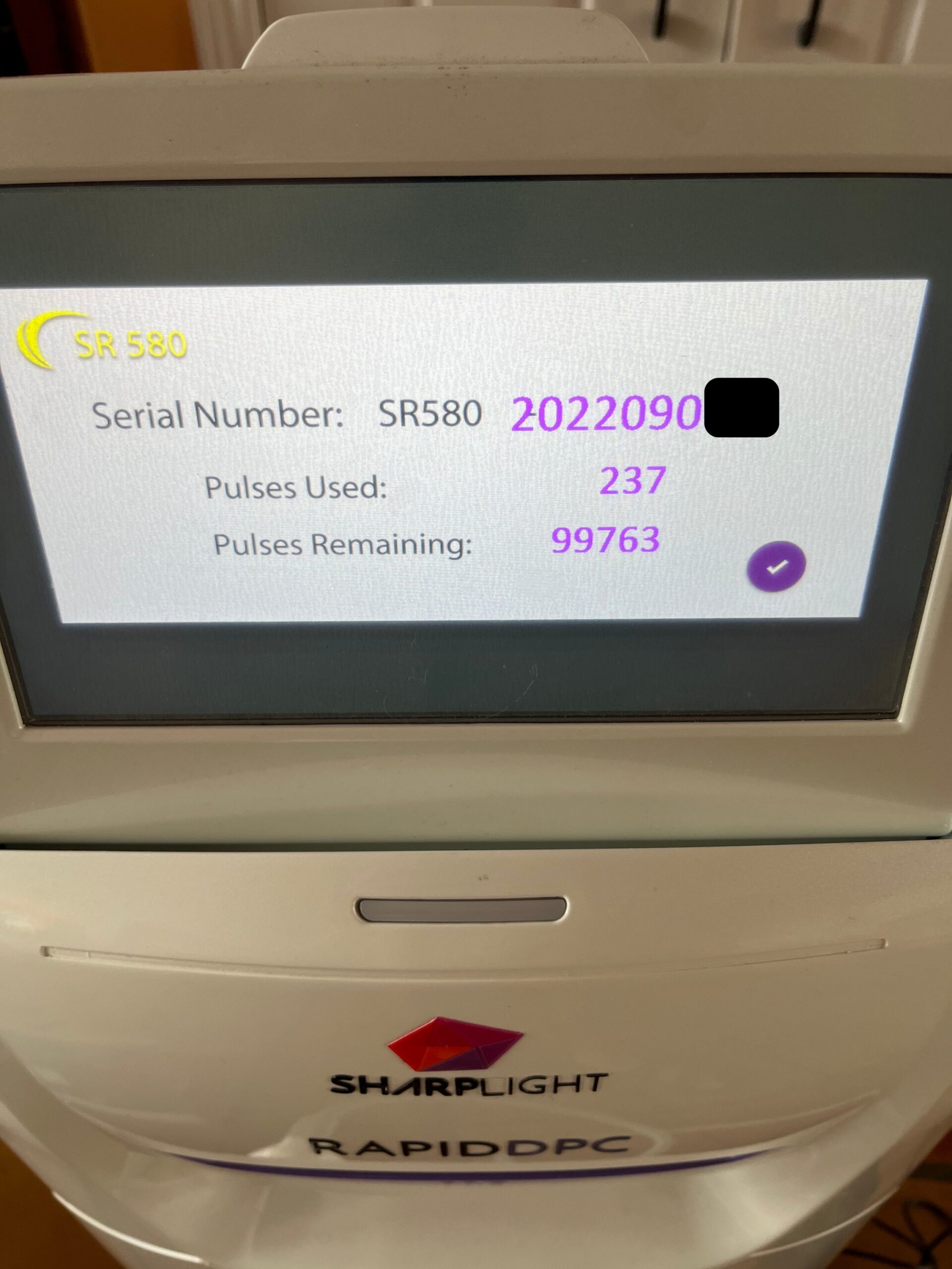 2023 sr 580 handpiece specs on screen