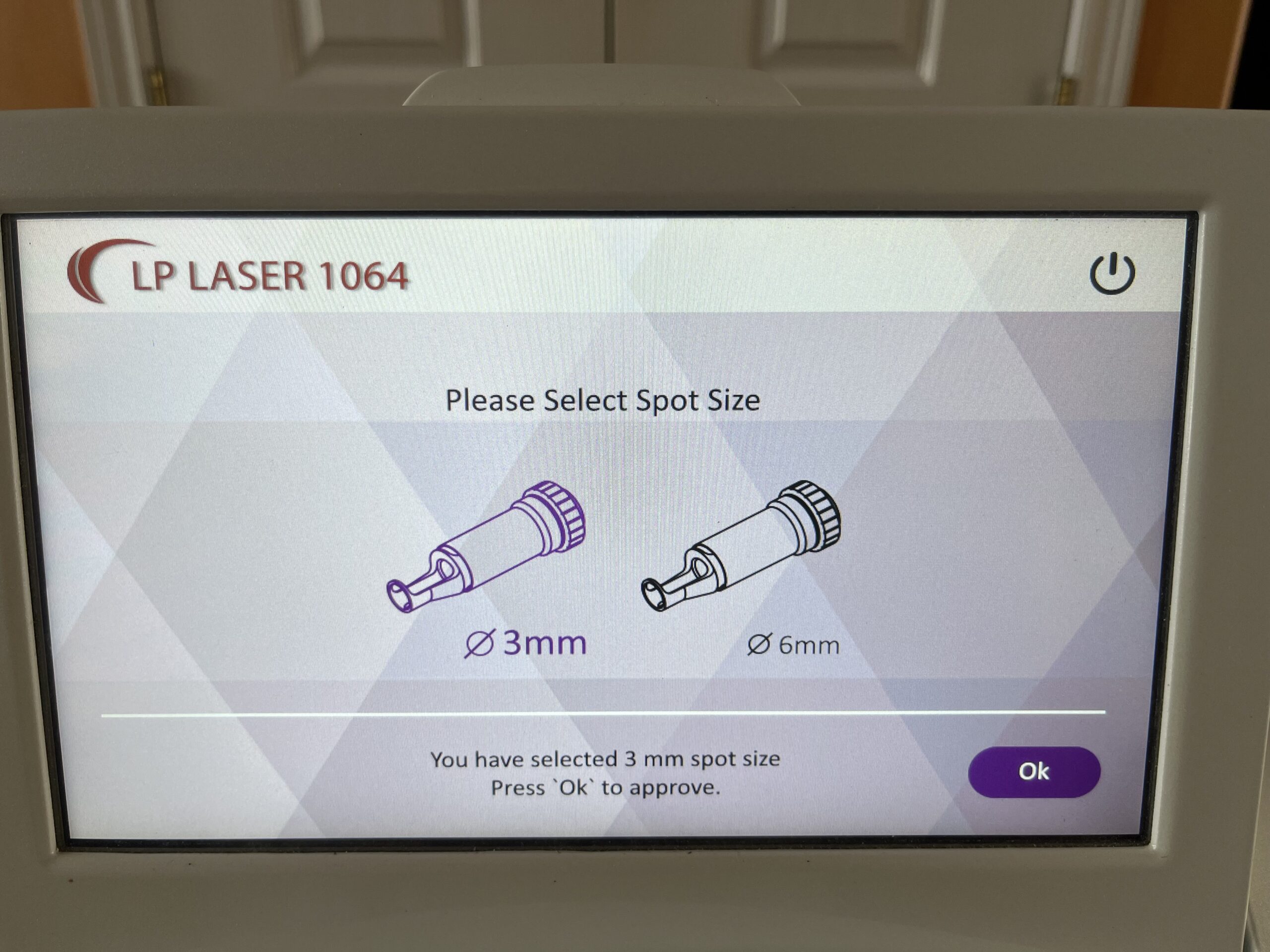 rapid-vanish LP laser 1064 spot size selection settings