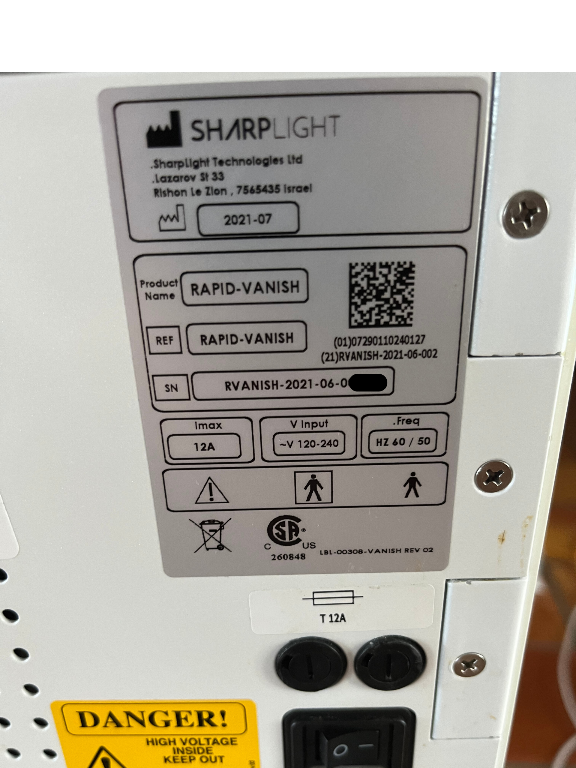 rapid-vanish by sharplight 2021 manufacturer label close-up
