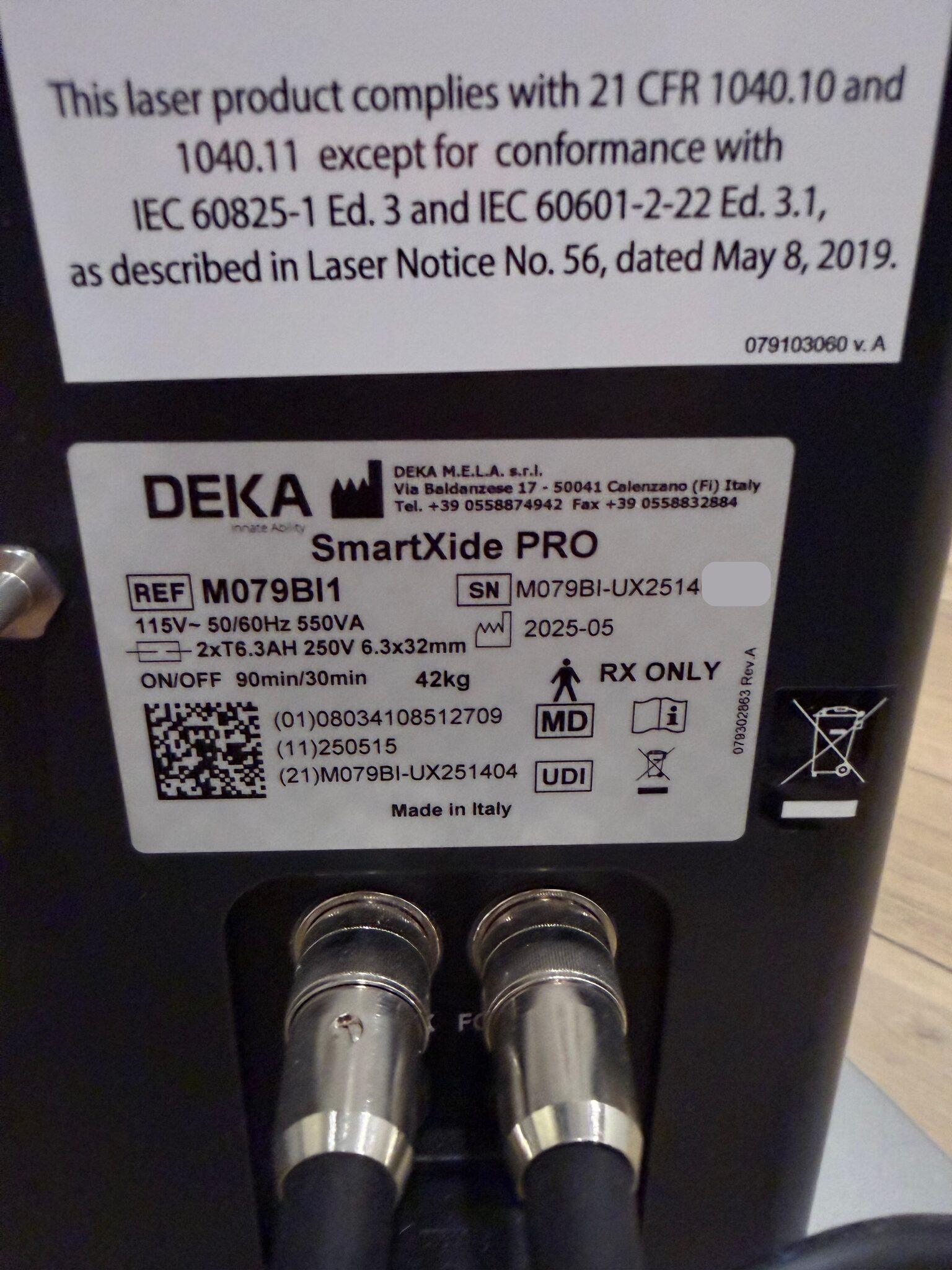 device manufacturer label close-up