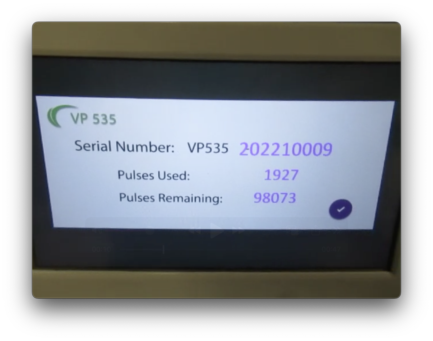 2023 SharpLight Rapid DPC VP535 handpiece pulse count display