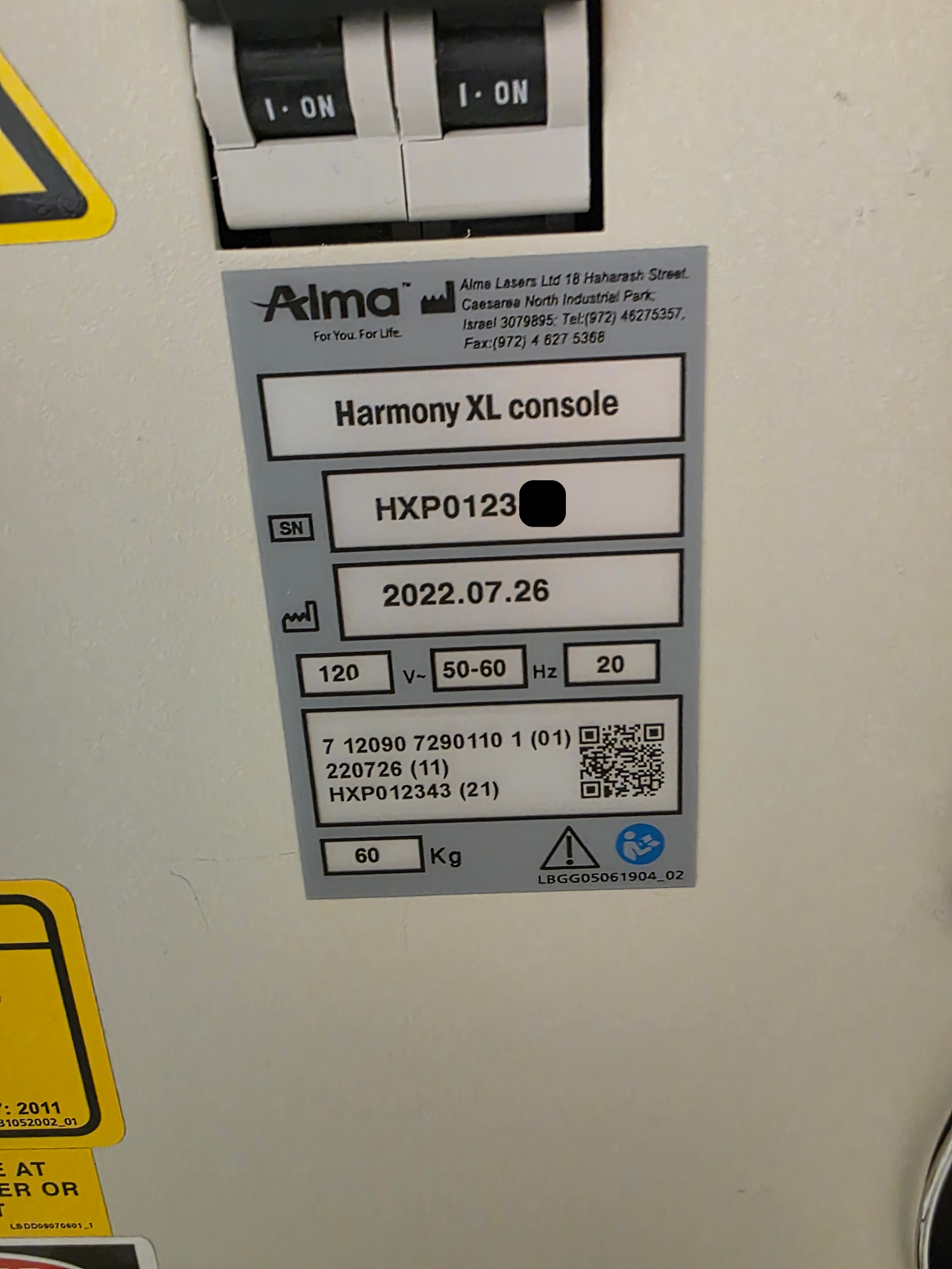 2022 Alma Harmony XL Pro manufacturer label